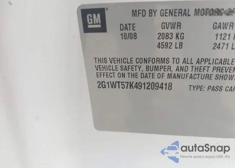 2009 Chevrolet Impala 3.5L Lt из США, поврежденный, VIN 2G1WT57K491209418